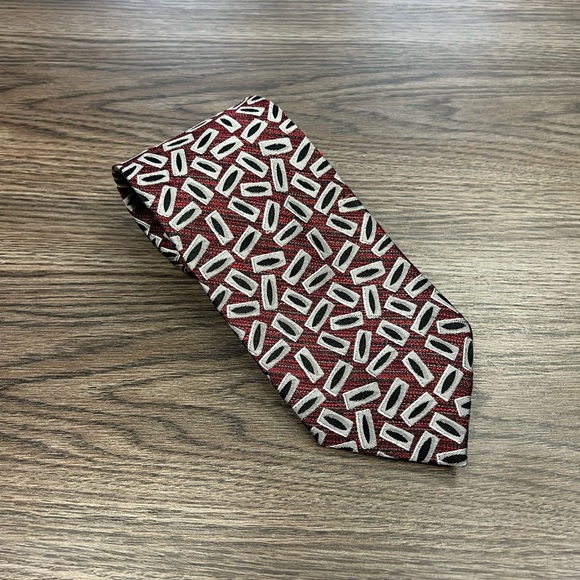 Louis Dell’Olio Red w/ Grey and Black Pattern Silk Tie - Picture 1 of 4
